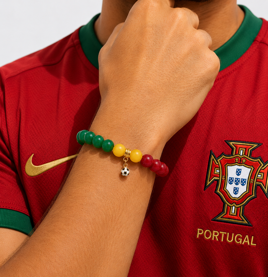 ROMALI Portugal World Cup Soccer Beaded Bracelet | Green Jade, Cherry Jade & Yellow Jade Unisex