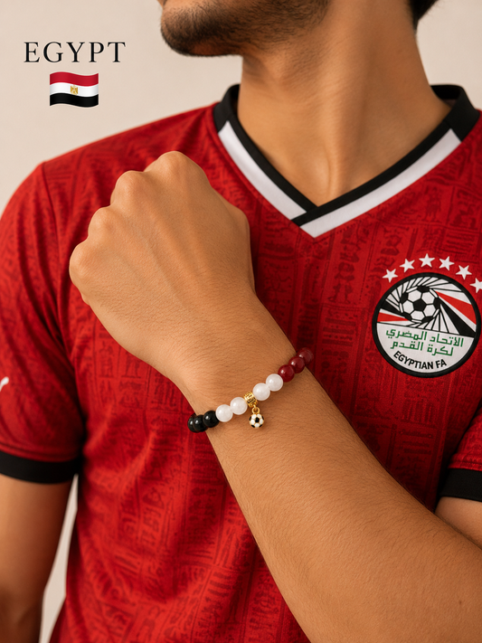 ROMALI Egypt Soccer Beaded Bracelet | Black Onyx, White Jade & Cherry Jade Unisex