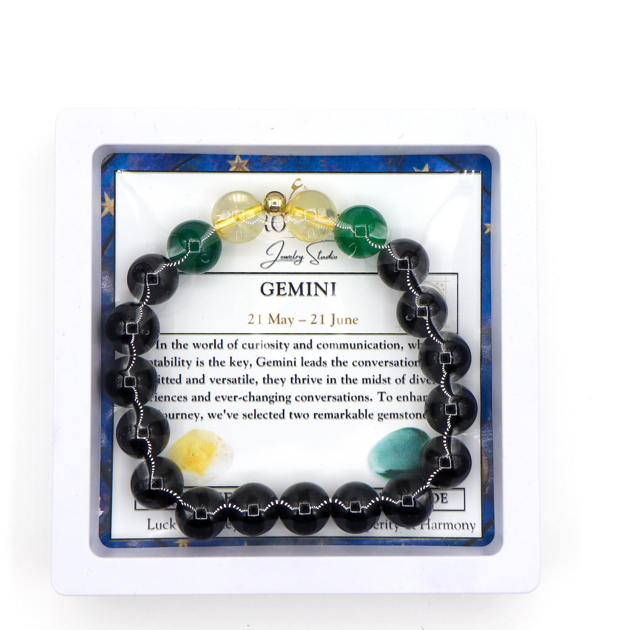 Gemini Zodiac Bracelet - Green Jade & Citrine