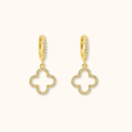 ROMALI 18K Gold-Plated Crystal Clover Hoop Dangle Earrings - ROMALI