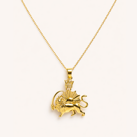 ROMALI Lion & Sun Iran Pahlavi Necklace | 18K Gold-Plated