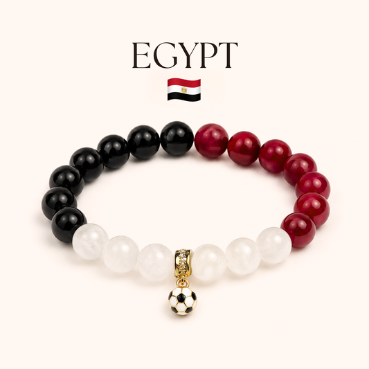 ROMALI Egypt Soccer Beaded Bracelet | Black Onyx, White Jade & Cherry Jade Unisex