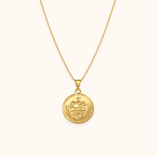 ROMALI Lion & Sun Iranian Coin Necklace | 18K Gold-Plated