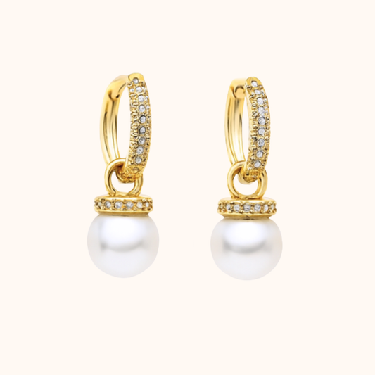 ROMALI Gold-Plated Pavé Pearl Hoop Drop Earrings