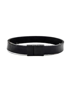 ROMALI Flat Black Leather Matte Black Magnetic Bracelet - ROMALI