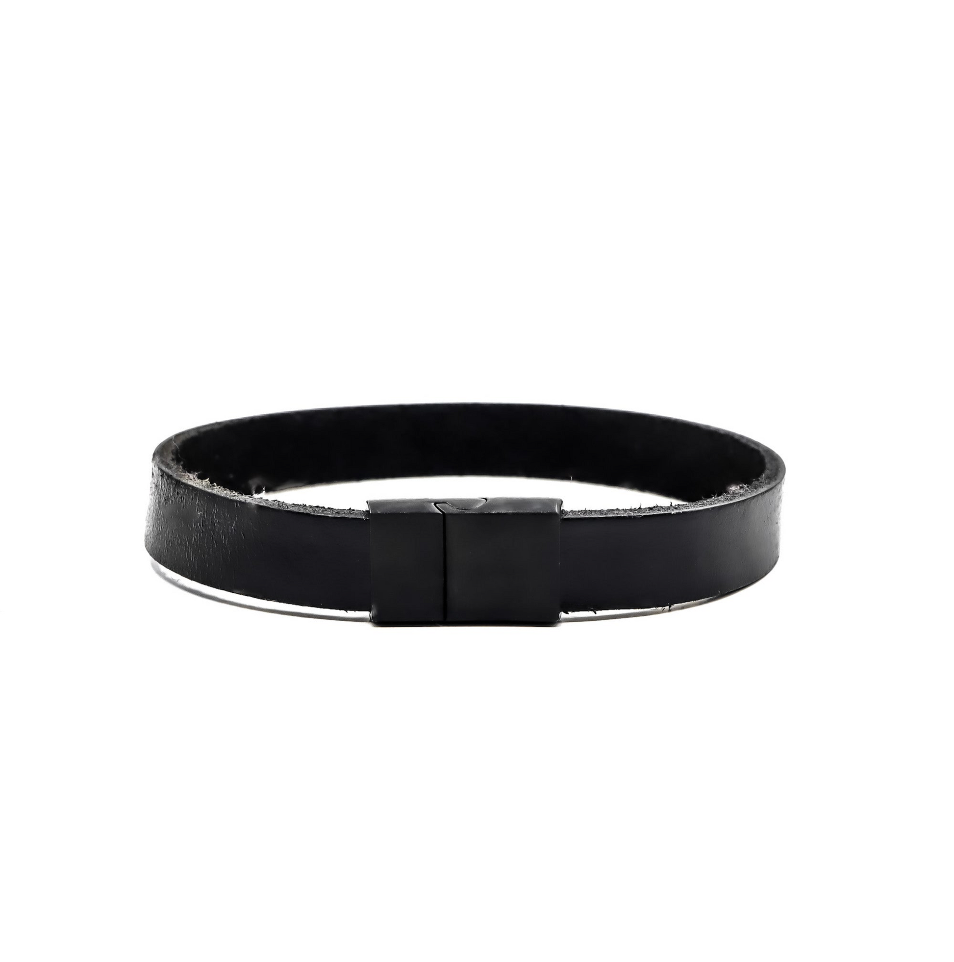 ROMALI Flat Black Leather Matte Black Magnetic Bracelet - ROMALI