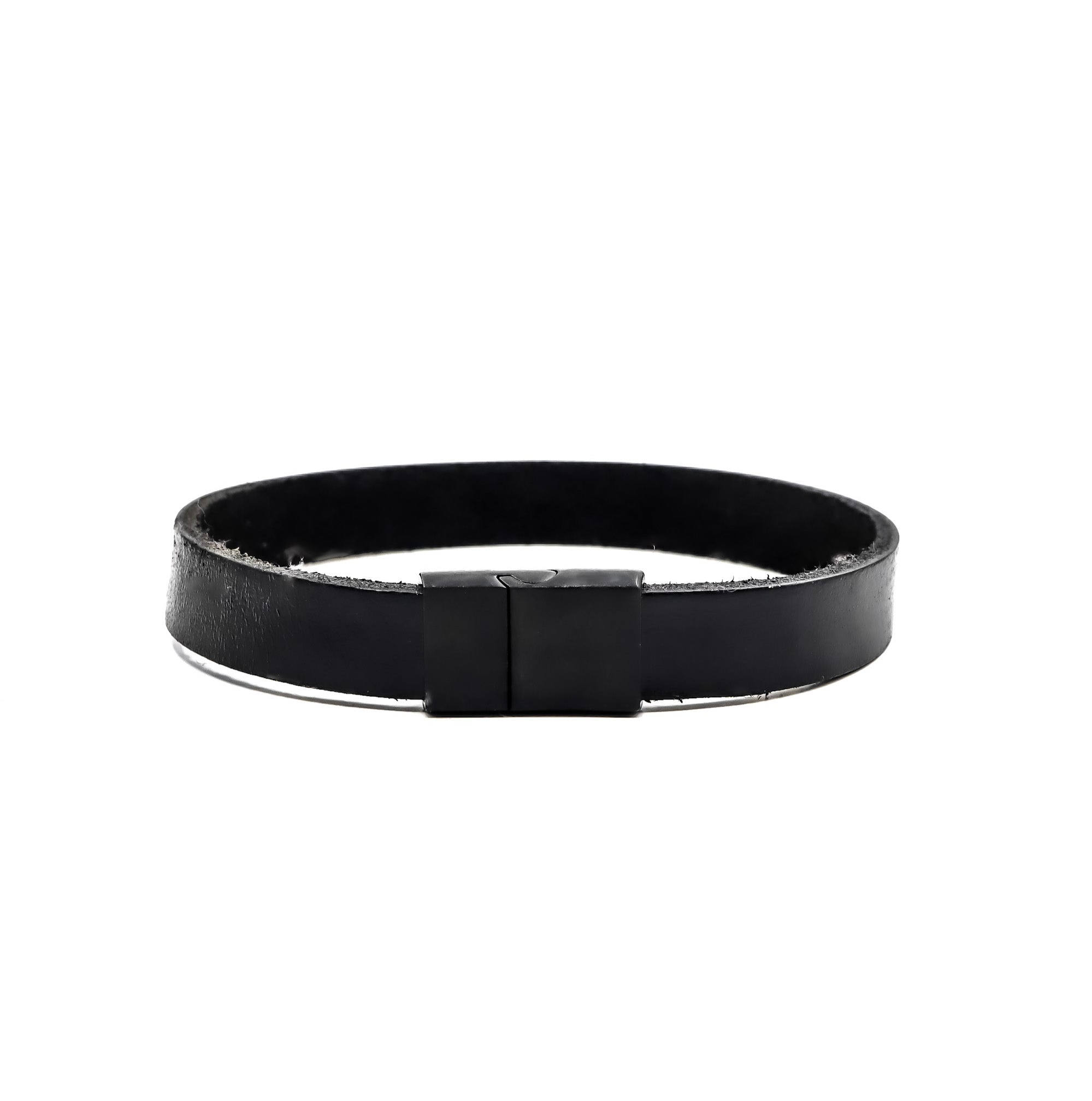 ROMALI Flat Black Leather Matte Black Magnetic Bracelet - ROMALI