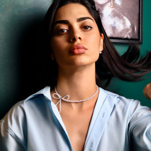ROMALI Pearl Bowtie Choker Necklace - ROMALI