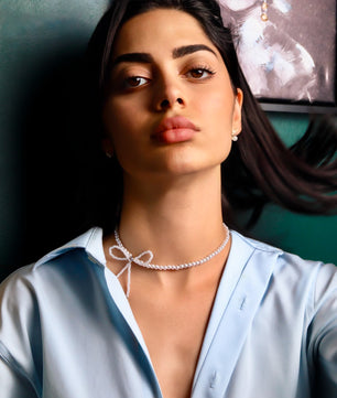 ROMALI Pearl Bowtie Choker Necklace - ROMALI