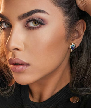 ROMALI 18k Gold-Plated Teardrop Evil Eye Stud Earrings with Blue Crystals - ROMALI