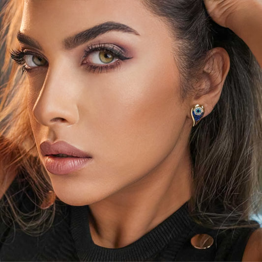 ROMALI 18k Gold-Plated Teardrop Evil Eye Stud Earrings with Blue Crystals - ROMALI