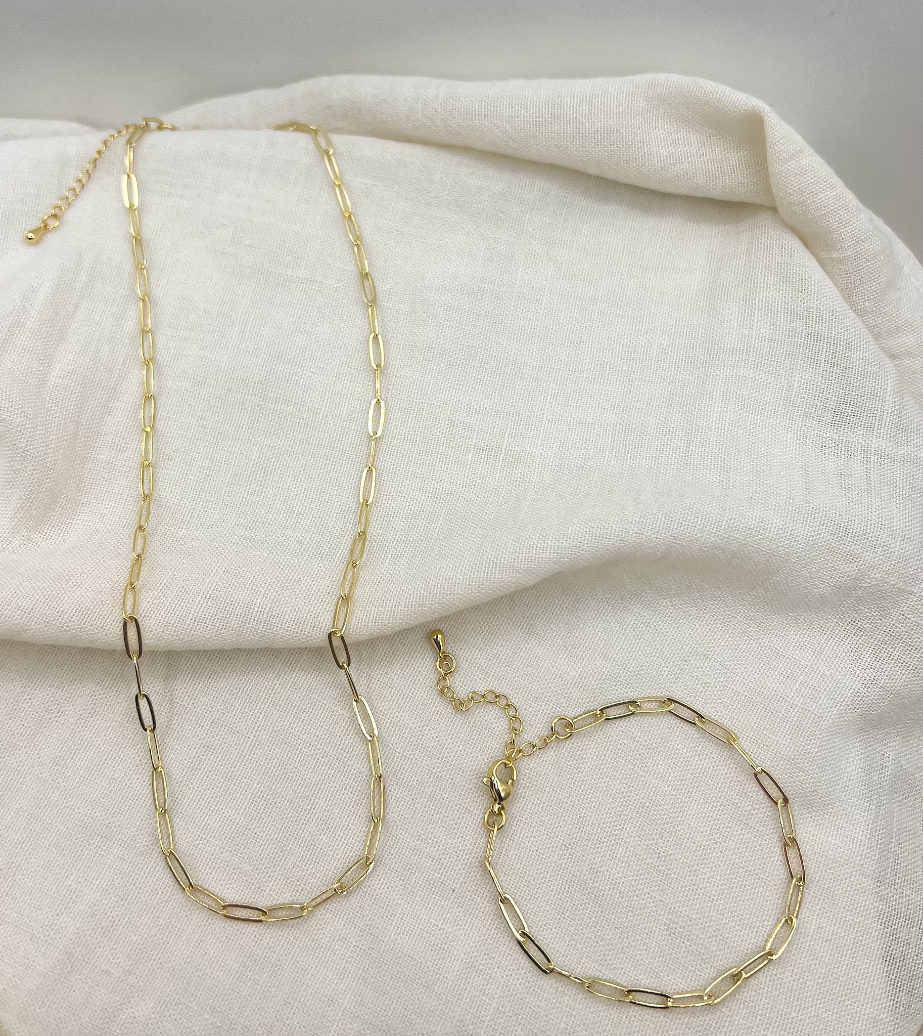 18k Gold-Plated Dainty Paperclip Chain Set