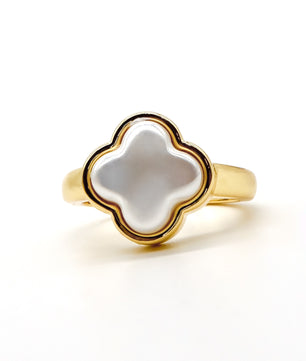 ROMALI 18K Gold Plated Clover Shell Pearl Ring - ROMALI