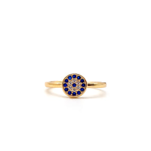 ROMALI 18K Gold Plated Round Evil Eye  Crystal Ring