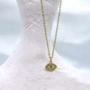 18k Gold-Plated Dainty Evil Eye Pendant Necklace