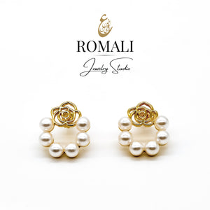 ROMALI 18k Gold-Plated Rose and Pearl Hoop Earrings - ROMALI