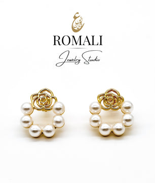 ROMALI 18k Gold-Plated Rose and Pearl Hoop Earrings - ROMALI