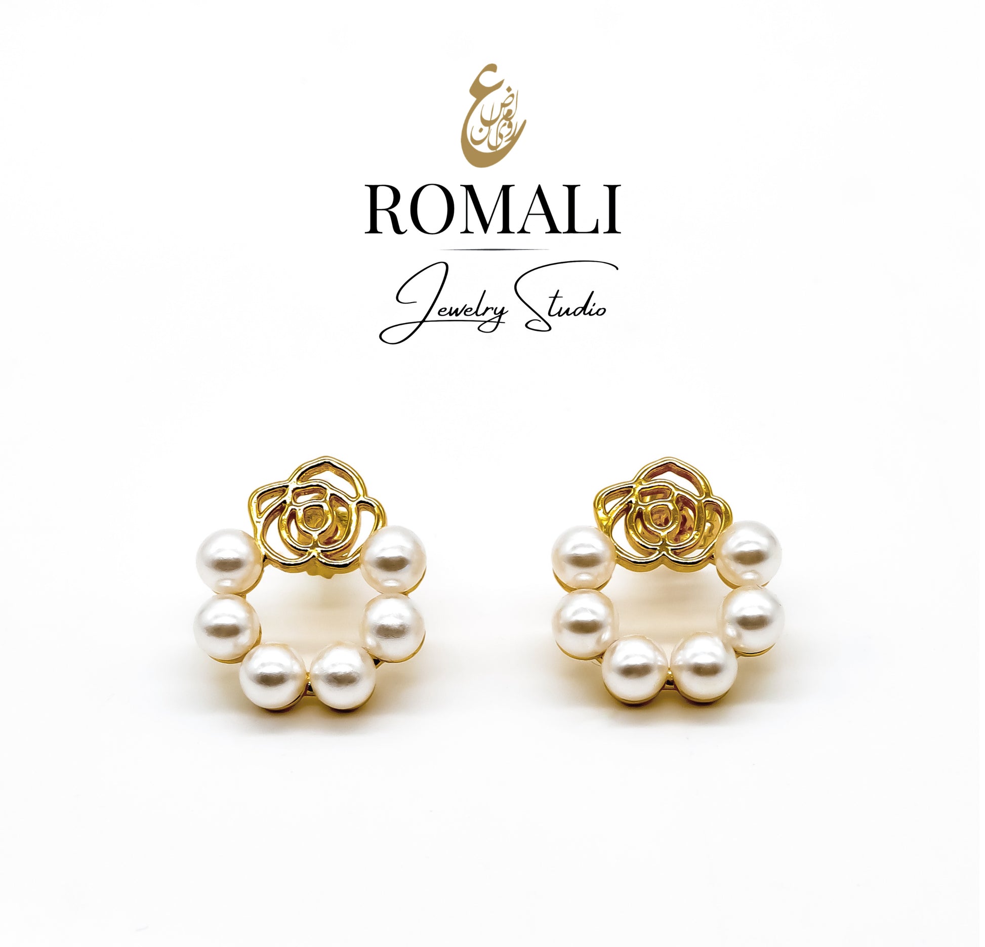 ROMALI 18k Gold-Plated Rose and Pearl Hoop Earrings