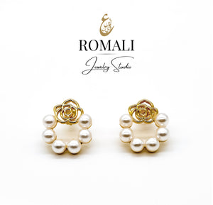 ROMALI 18k Gold-Plated Rose and Pearl Hoop Earrings