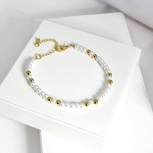 ROMALI 18K Gold-Plated Mini Pearl Gold Bead Bracelet - ROMALI