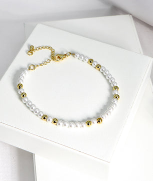 ROMALI 18K Gold-Plated Mini Pearl Gold Bead Bracelet - ROMALI