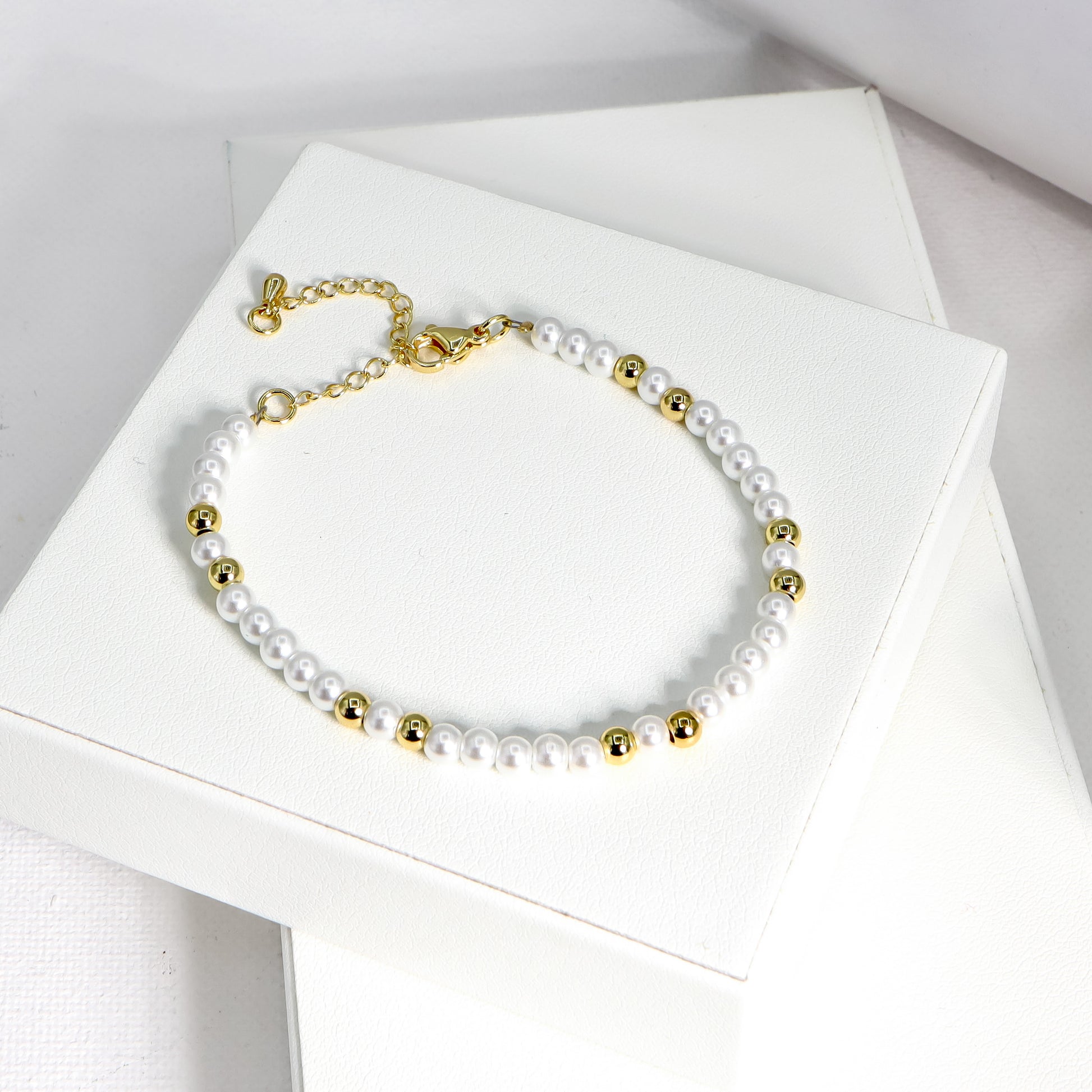 ROMALI 18K Gold-Plated Mini Pearl Gold Bead Bracelet - ROMALI
