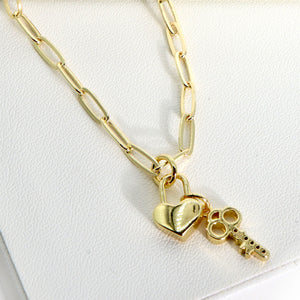 ROMALI 18K Gold-Plated Lock & Key Paperclip Pendant Necklace - ROMALI
