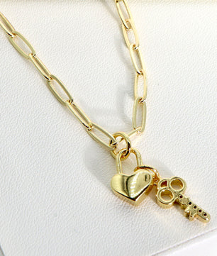 ROMALI 18K Gold-Plated Lock & Key Paperclip Pendant Necklace - ROMALI