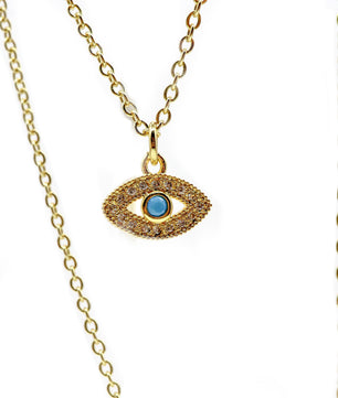 18k Gold-Plated Dainty Evil Eye Pendant Necklace - ROMALI
