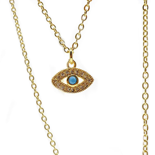 18k Gold-Plated Dainty Evil Eye Pendant Necklace - ROMALI