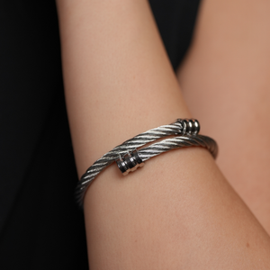 ROMALI Stainless Steel Double Cable Cuff Bracelet