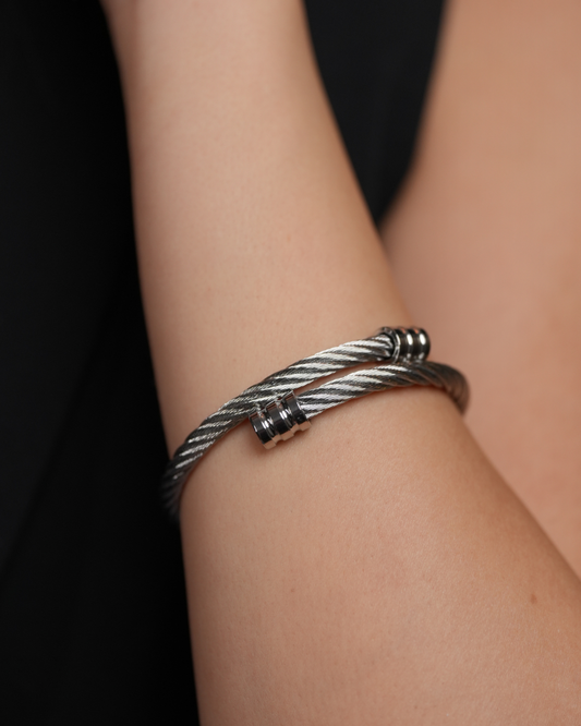 ROMALI Stainless Steel Double Cable Cuff Bracelet