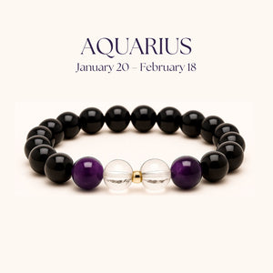 ROMALI Aquarius Zodiac Bracelet - Amethyst & Clear Quartz January 20 – February 18