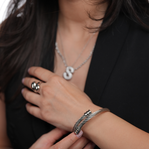 ROMALI Stainless Steel Double Cable Cuff Bracelet