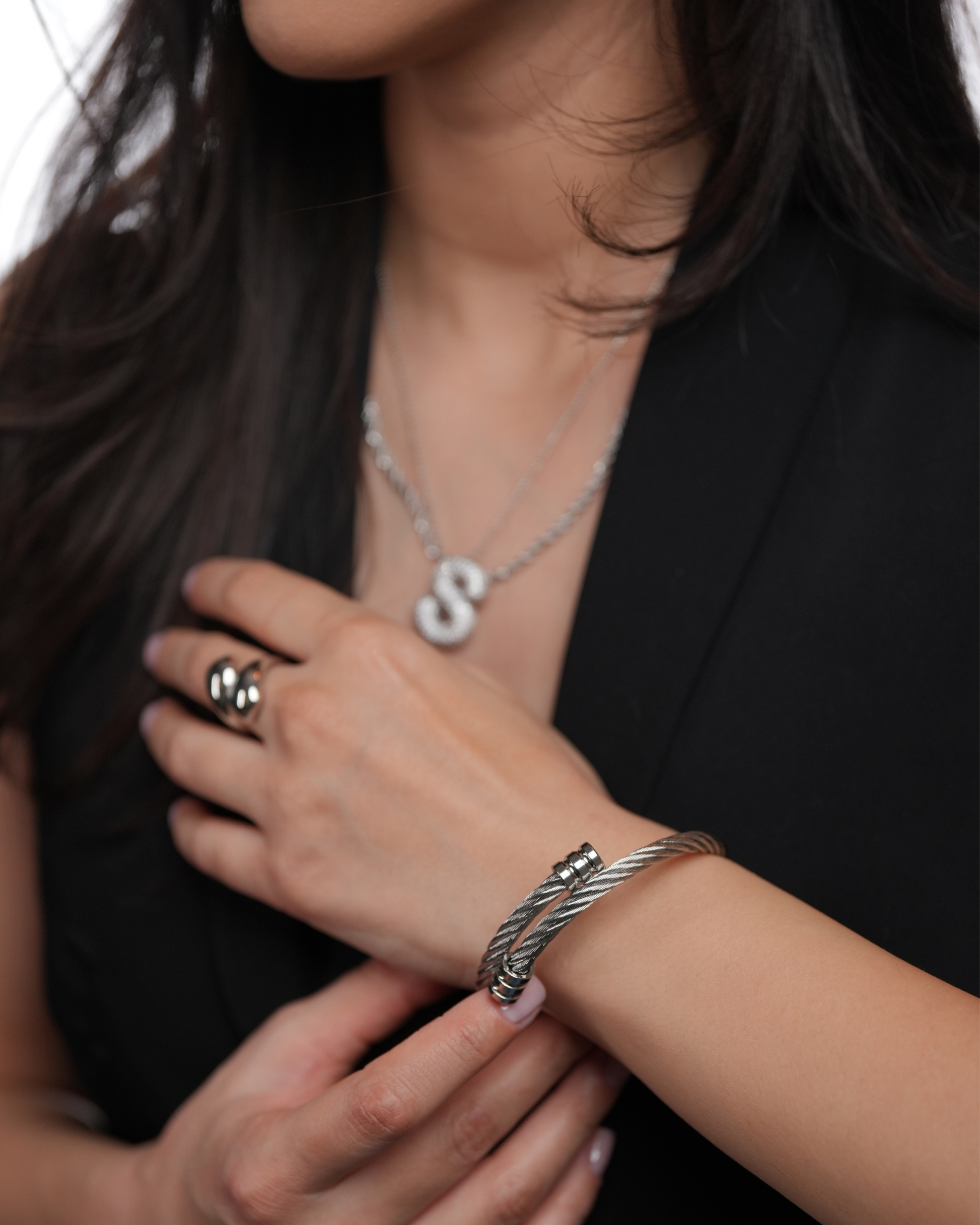 ROMALI Stainless Steel Double Cable Cuff Bracelet