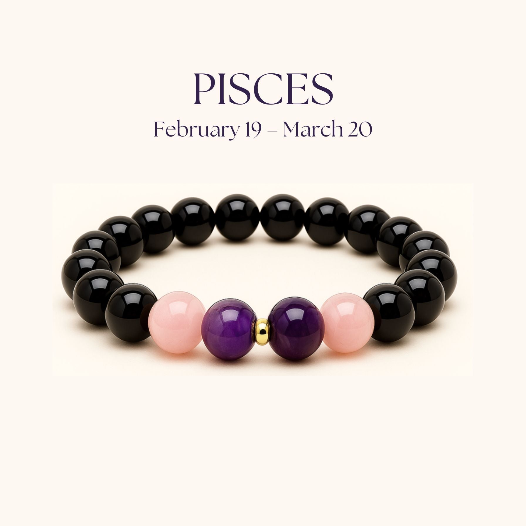 ROMALI Pisces Zodiac Beaded Bracelet - Amethyst & Rose Quartz February 19 – March 20