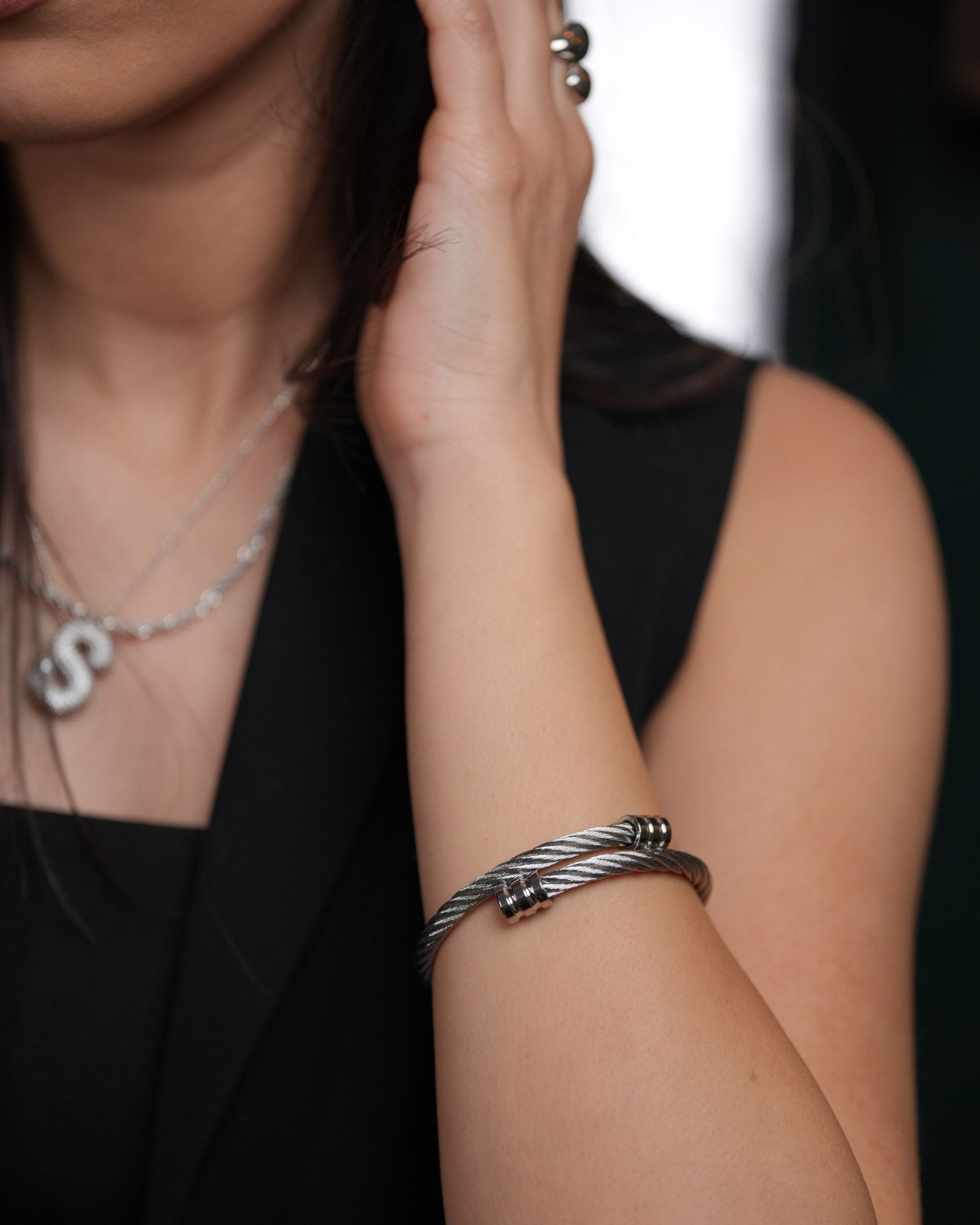 ROMALI Stainless Steel Double Cable Cuff Bracelet