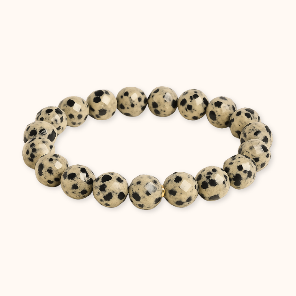 ROMALI Natural Faceted Dalmatian Jasper Beaded Bracelet - Stone of Joy 8mm - ROMALI