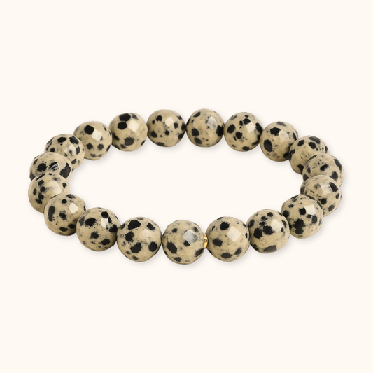 ROMALI Natural Faceted Dalmatian Jasper Beaded Bracelet - Stone of Joy 8mm - ROMALI