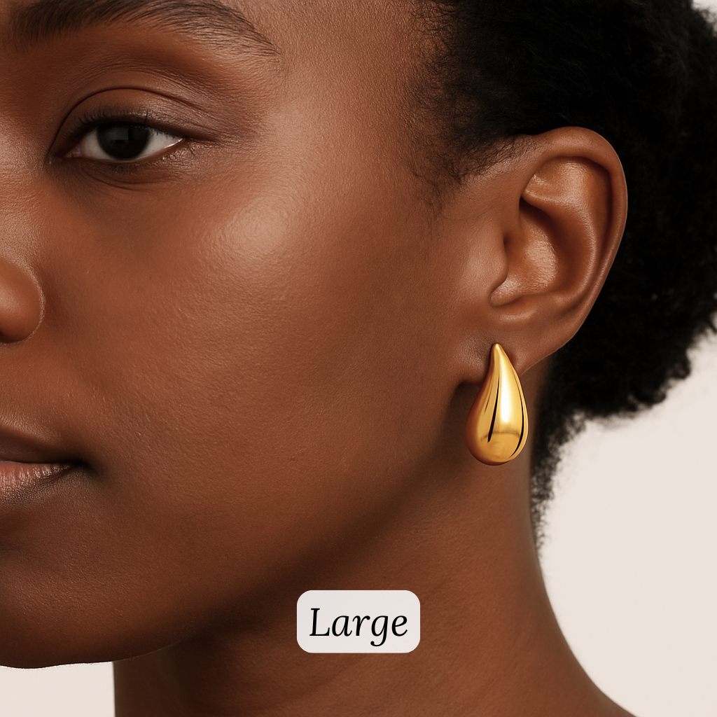 18k Gold-Plated Statement Golden Teardrop Stud Dangle Earrings Small, Medium, Large - ROMALI