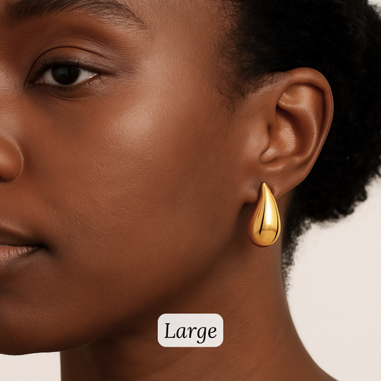 18k Gold-Plated Statement Golden Teardrop Stud Dangle Earrings Small, Medium, Large - ROMALI