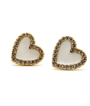 ROMALI 18K Gold-Plated Heart-Shaped Enamel Stud Earrings with Crystal Accents - ROMALI