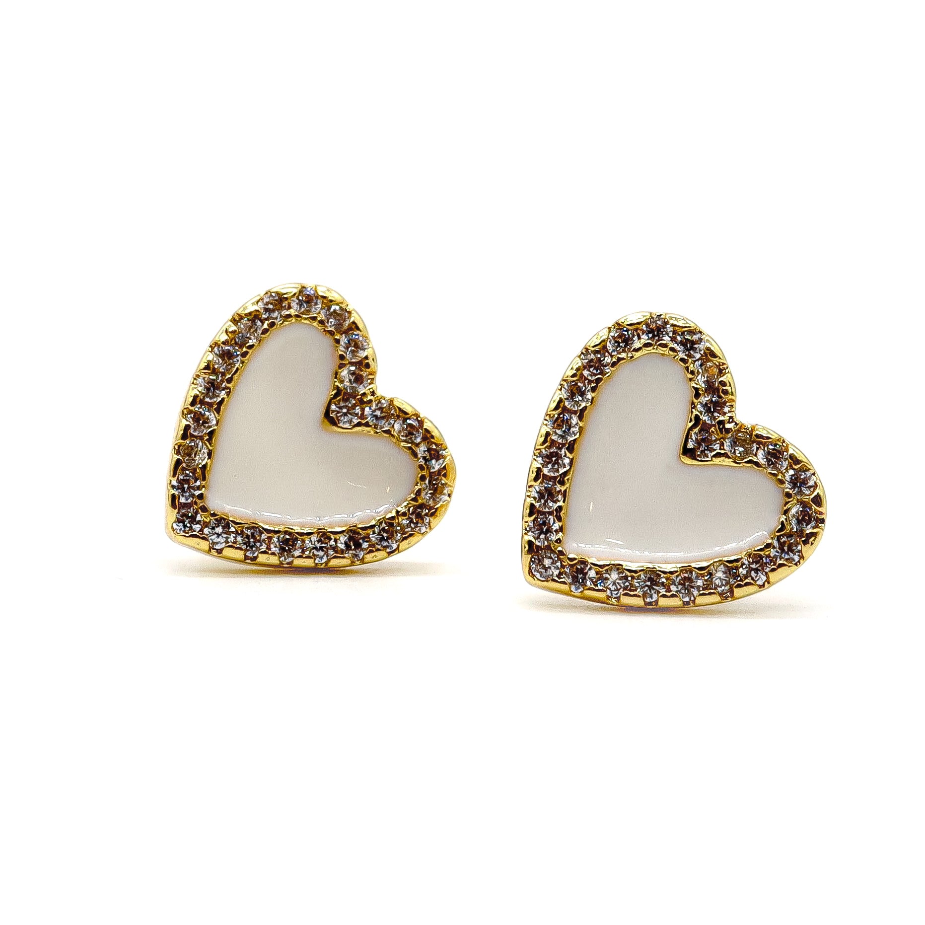 ROMALI 18K Gold-Plated Heart-Shaped Enamel Stud Earrings with Crystal Accents - ROMALI