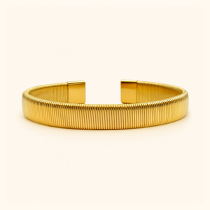 ROMALI 18K Gold-Plated Ribbed Cuff Bracelet – Modern Minimalist Gold Bangle