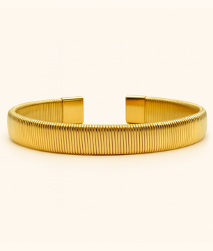 ROMALI 18K Gold-Plated Ribbed Cuff Bracelet – Modern Minimalist Gold Bangle