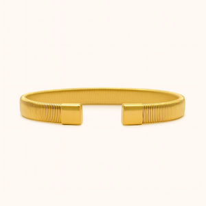 ROMALI 18K Gold-Plated Ribbed Cuff Bracelet – Modern Minimalist Gold Bangle