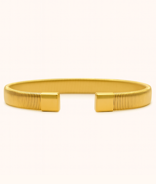 ROMALI 18K Gold-Plated Ribbed Cuff Bracelet – Modern Minimalist Gold Bangle