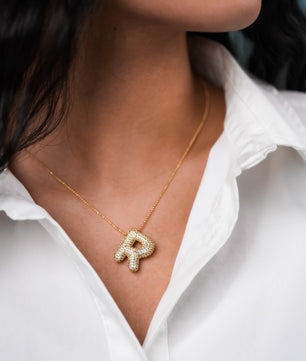 ROMALI 18K Gold-Plated Zirconia Balloon Initial Necklace - ROMALI