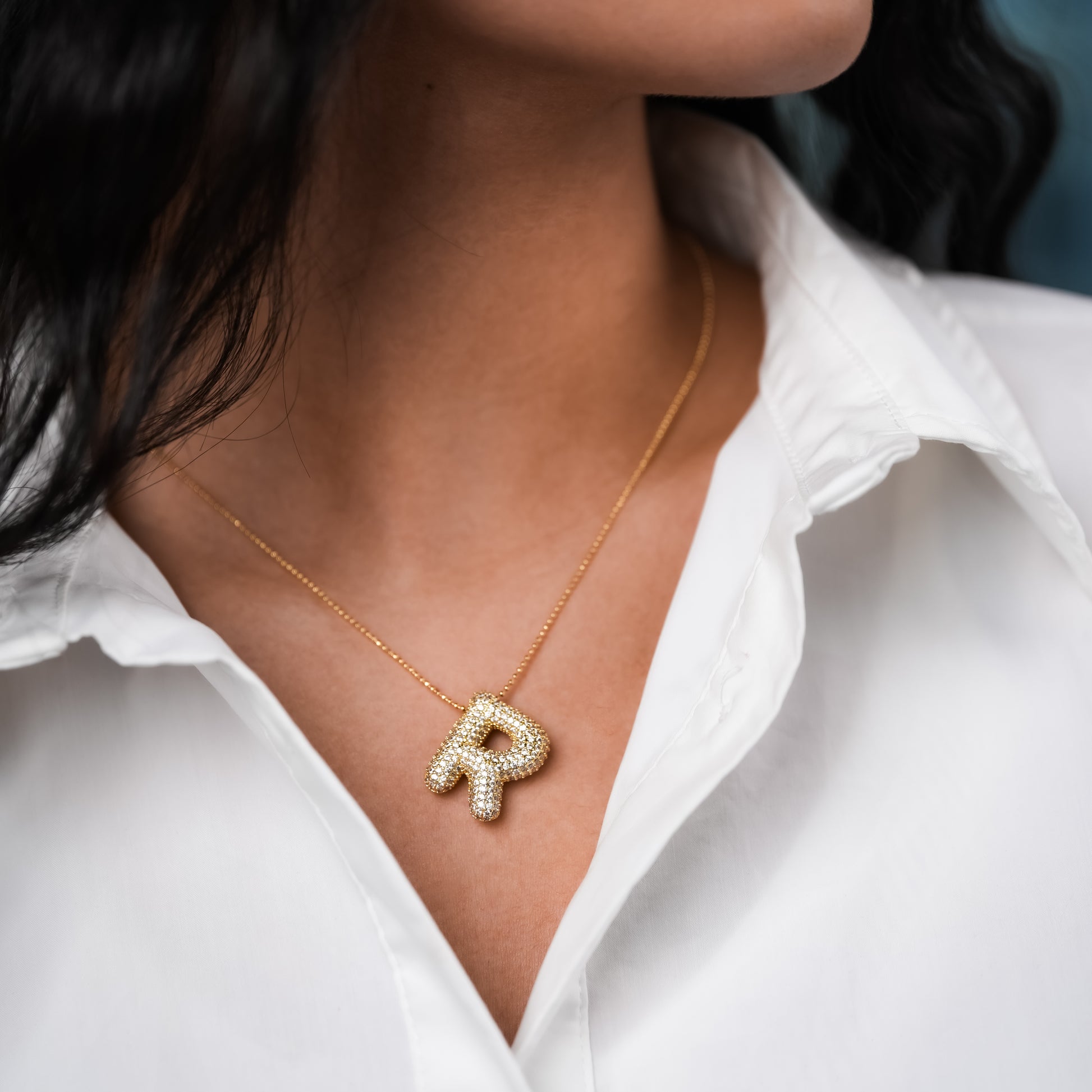 ROMALI 18K Gold-Plated Zirconia Balloon Initial Necklace - ROMALI