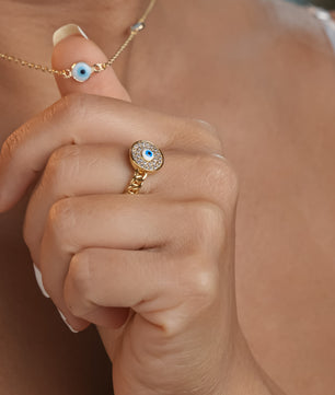 ROMALI 18K Gold-Plated Evil Eye Adjustable Ring - ROMALI